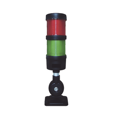 Torre LED Indicadora de estado de 2 niveles color Rojo y Verde, con Buzzer integrado a 85 dB,  a 24 VCD con Montaje incluido de 60 mm de diámetro
