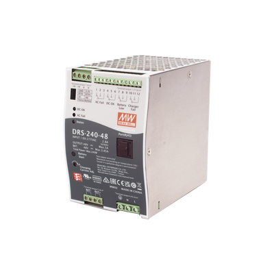 Fuente de Poder Industrial de 240W con Cargador de Baterías, salida 48Vcc, 5A, para montaje Riel Din