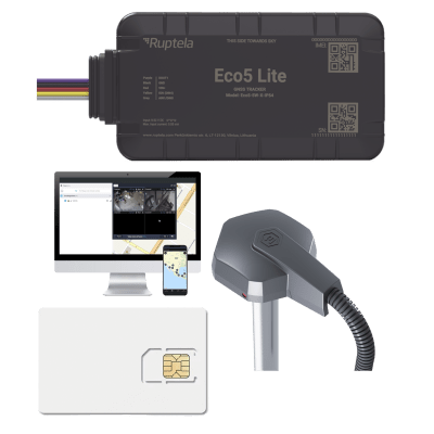 Rastreador Vehicular y Monitoreo de Flota / BLE 5.0 y GNSS / LTE CAT1 y LTE-M con Respaldo 2G / GNSS U-blox / MiKado IP54 / -20 °C a +40 °C / Acelerómetro de 3 Ejes / Suministro 9-32 V / Batería Interna