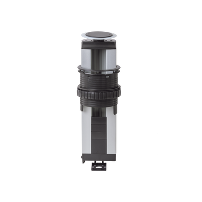 Teleblock Simon K45 / Tapa para 5 Mecanismos K45 / Elevación Automática / Perfil Telescópico de Aluminio / Conexión Eléctrica, Voz, Datos y Multimedia / Resistencia al Calor +70°C / IP40