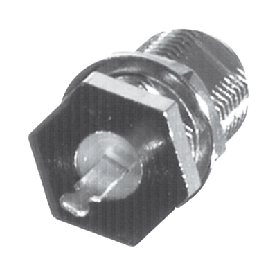 Conector F Hembra para Panel en Doble D-Plano, Borde Hexagonal, Terminal Soldable Níquel/ Estaño/ Polipropileno.