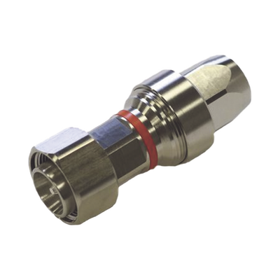 Conector 4.3-10 Macho para Cable FSJ4-50B, Pin Cautivo y Cojinete Expandible, Trimetal/ Plata/ Teflón.