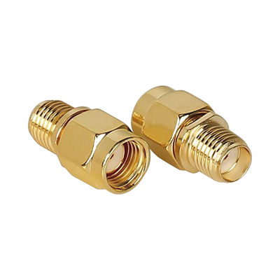 Adaptador SMA Macho Inverso a SMA Hembra, Oro/ Oro/ Teflón,