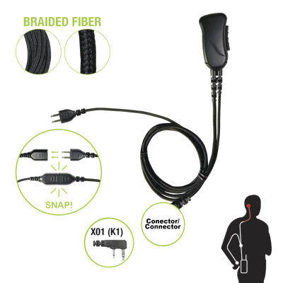Cable de fibra trenzada serie SNAP compatible con KENWOOD conector de 2 pines para auricular
