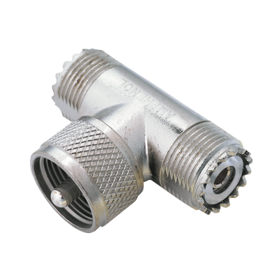 Adaptador en "T" AMPHENOL, de UHF Macho (PL-259) a Doble UHF Hembra (SO-239) para WP-629, WP-639, WP-641.