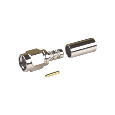 Conector SMA Macho Inverso, de Anillo Plegable para RG-58/U, Niquel /Oro /Teflón.