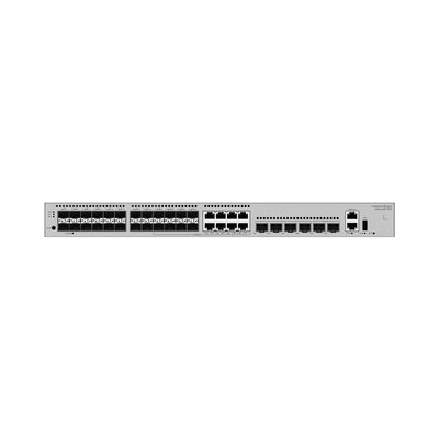 Switch Empresarial Core Gigabit Administrable  Capa 3 / 24 puertos 1GE SFP ( Combo con 8 Puertos 10/100/1000 Mbps) / 4 Puertos 10GE SFP+ Uplink / 2 Puertos 10GE SFP+ (Stack) / ERPS / Ruteo Dinámico (RIP, OSPF, IS-IS y BGP)  / iStack / Administraci&
