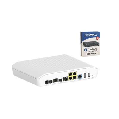 Kit Router/Firewall con licencia incluida NSE-SUB-3000-3 / función SD-WAN NSE3000 / 2 puertos WAN Gigabit + 2 SFP combo / 4 puertos LAN Gigabit / Gestión Unificada de Amenazadas / Administración desde la Nube / Hasta 1,000 dispositivo