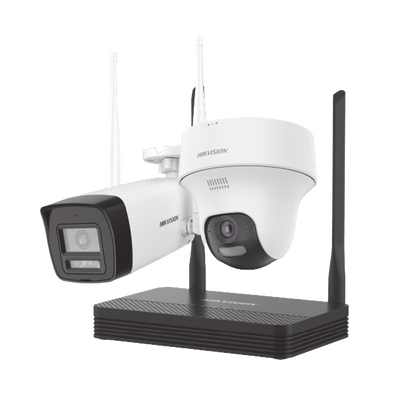 [NKS424W02H] Kit IP Inalámbrico 4 Megapixel / NVS 4 Canales / 1 Cámara Bala Exterior + 1 Cámara Turret Interior con Lente 2.8 mm y Dual Light / Audio Bidireccional (Micrófono y Bocina) / Soporta Micro SD de 512 GB