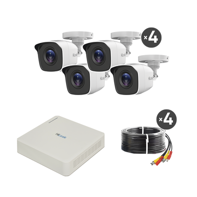 [N4-KIT7204BP(C)-210215] KIT TurboHD 720p / DVR 4 canales / 4 Cámaras Bala de Policarbonato / 4 Cables 18 Mts / 1 Fuente de Poder Profesional