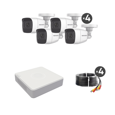 [N4-B8-KIT-MIC-204230] (MICRÓFONO Integrado) Kit TurboHD 1080p Lite / DVR 4 canales / Audio por Coaxitron / 4 Cámaras Bala de Metal con Micrófono Integrado