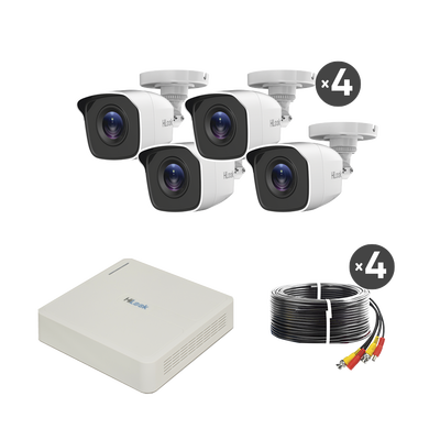 [N4-KIT7204BM(C)-210213] Kit TurboHD 720p / DVR 4 canales / 4 Cámaras Bala de Metal / 4 Cables 18 Mts / H.265+ / 1 Fuente de Poder Profesional / Accesorios de Instalación