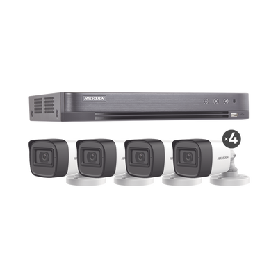[N4-HIK5MPSLQ-KIT(B)-201252] (MICRÓFONO INTEGRADO) KIT TURBOHD 5 Megapixel / DVR 4 Canales / 4 Cámaras Bala con Micrófono Integrado (exterior 2.8 mm) / Fuente de Poder / Accesorios de Instalación