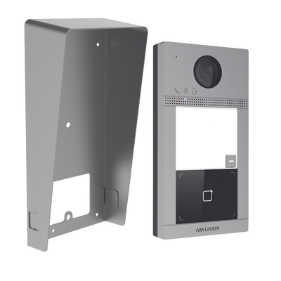 [N4-DS-KV8113-WME1(C)/IK-222909] Kit Videoportero + Carcasa protectora IP 2 Megapixel / Llamada y Apertura Remota desde App Hik-Connect / PoE / Exterior IP65 + Antivandalico IK08 / 1 Departamento / Apertura con Tarjeta / Soporta 2 Puertas y hasta 6 Monitores