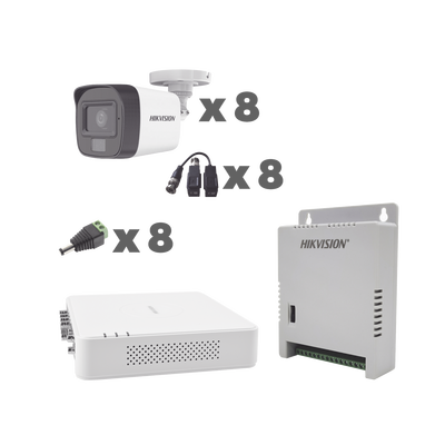 [N4-KH1080P8BFH-214370] KIT TurboHD 1080p / DVR 8 Canales con audio por coaxitron / 8 Cámaras con Micrófono Integrado 101° Visión/  luz blanca + IR visión nocturna  / Transceptores / Conectores / Fuente de Poder Profesional
