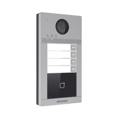 [N4-DS-KV8413-WME1(C)-210629] Videoportero IP 2 Megapixel / Llamada y Apertura Remota desde App Hik-Connect (Requiere monitor )/ PoE / Exterior IP65 + Antivandalico IK08 / 4 Departamento / Apertura con Tarjeta / Soporta 2 Puertas y hasta 6 Monitores