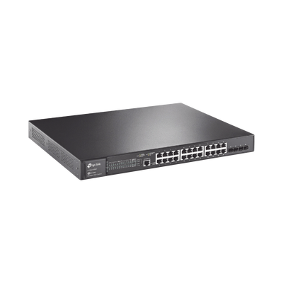 [N4-TL-SG3428MP-193897] Switch L2+ Omada PoE+ / 24 Puertos PoE+ 10/100/1000 Mbps / 4 Puertos SFP 1G / 2 Puertos Consola (RJ45 y microUSB) / Administración Centralizada Omada o Stand-Alone / Multicast IGMP / Calidad de Servicio / Presupuesto PoE 384W / Montaje en Rack
