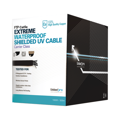 [N4-PRO-CAT5-EXT-LITE-161291] Bobina de cable de 305 m, Cat5e, color negro, sin blindar, para aplicaciones de video vigilancia, redes de datos. Uso en intemperie