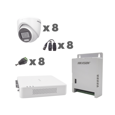 [N4-KH1080P8EWFH-214371] KIT TurboHD 1080p / DVR 8 Canales con audio por coaxitron / 8 Cámaras con Micrófono Integrado 106° Visión/  luz blanca + IR visión nocturna  / Transceptores / Conectores / Fuente de Poder Profesional