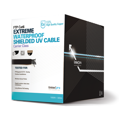 [N4-PRO-CAT-6-EXT-66735] Bobina de cable de 305 Metros Cat6+ CALIBRE 23 Exterior Blindado tipo FTP para CLIMAS EXTREMOS, UL, color Negro,