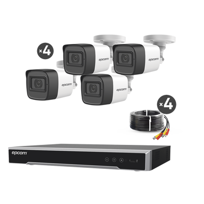 [N4-B50-KIT-MIC-204219] Kit TURBOHD 5 Megapixel / DVR 4 Canales / 4 Cámaras de 5 Megapixel con Micrófono Integrado / 4 Cables 18 Metros / Fuente de Poder Profesional