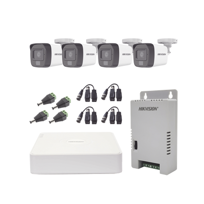 [N4-KH1080P4BSFH-214368] Kit TURBOHD 1080p / DVR 4 Canales / 4 Cámaras con Micrófono Integrado y 101° Visión / Luz Blanca + IR Visión Nocturna / Transceptores / Conectores / Fuente de Poder Profesional Compacta