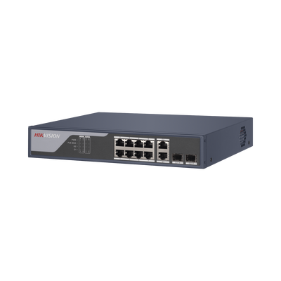 [N4-DS-3E1310P-SI-218013] Switch PoE+ / Administrable / Uso en Rack / 8 Puertos 10/100 PoE+ /  2 Puertos 1000 Mbps Uplink  / 2 Puertos SFP / Configuración Nube desde Hik-PartnerPro / Modo Extendido hasta 300 Metros / 125 W