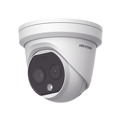 [N4-DS-2TD1217-2/QA-204570] Turret IP Dual / Térmica 1.8 mm (160 x 120) / Óptico 2 mm (4 Megapixel) / Detección de Personas 53 mts / 15 mts IR / Exterior IP67 / PoE / Termométrica / Detección de Temperatura / Sirena y Luz / Micro SD 32 GB Incluida