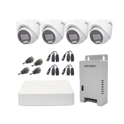 [N4-KH1080P4ESFH-214369] KIT TurboHD 1080p / DVR 4 Canales con audio por coaxitron / 4 Cámaras con Micrófono y  106° Visión/  luz blanca + IR visión nocturna  / Transceptores / Conectores / Fuente de Poder Profesional