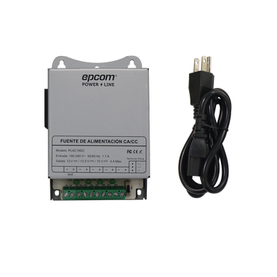 [N4-PL-4C-15DC-218064] Fuente de Poder Metálica / Para 4 Cámaras / Ajustables a 12 o 13.5 o 15 Vcc / 4 Amperes / Instalación en Pared.