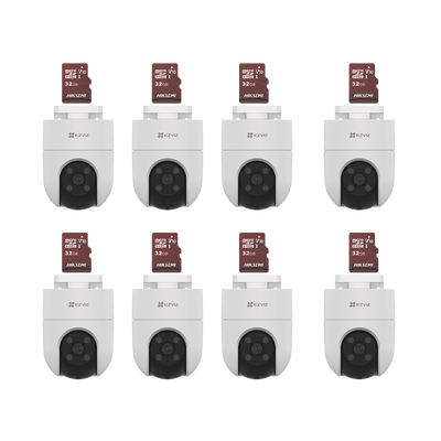 [N4-CS-H8C/KM8-223147] Kit de Camaras WiFi, Incluye 8 Piezas CS-H8C y 8 Piezas HS-TF-E1/32G / Audio de Dos Vías / Detección de Movimiento /  Luz Blanca / Sirena  /  Uso en Exterior con Protección