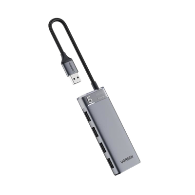 [N4-15548-221550] HUB USB-A 3.2 Gen1 4 EN 1 | 4 Puertos USB-A (5Gbps) | Carcasa ABS + PC | Soporta OTG | Luz Indicadora LED | Cable de Nylon Trenzado de 20cm (Mas de 20000 flexiones) | Interfaz Niquelada | Color Gris Metalizado.