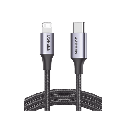 [N4-60759-215556] Cable USB-C a Lightning | 1 Metro | Certificado MFi | Carga Rápida 60W | 480 Mbps | Conector C94 | Adecuado para iPhone, iPad y iPod | Protección Integrada | Caja de Aluminio | Nylon Trenzado | Color Negro.