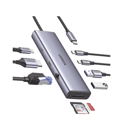 [N4-15375-221569] HUB USB-C (Docking Revodok) 9 en 1 | 2 USB-A 3.0 (5Gbps) | 2 USB-C (5Gbps) | USB-C PD Carga 100W | HDMI 4K@60Hz | RJ45 (Gigabit Ethernet) | Lector Tarjetas SD + Micro SD (TF) Simultáneo | Chip de Última Generación | Caja de Aluminio.