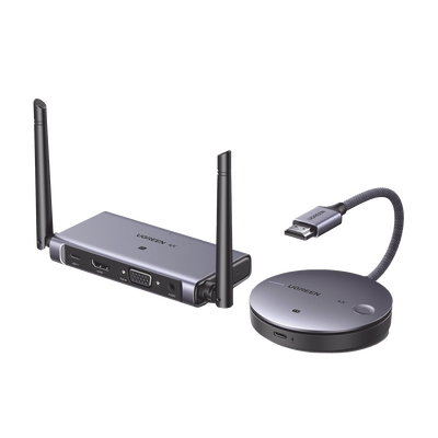 [N4-90909A-233713] Transmisor y Receptor Inalámbrico HDMI | 50m | Salida HDMI y VGA (Simultanea) | Audio 3.5mm | Efecto 3D | Luz Indicadora LED | Clic and Go | Señal Estable | Amplia Compatibilidad | Conecta con un Clic.