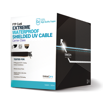 [N4-PRO-CAT-6-EXT-LITE-161297] Bobina de cable 305 Metros Cat6+ CALIBRE 23, Climas EXTREMOS, Color negro, sin blindar, para intemperie.