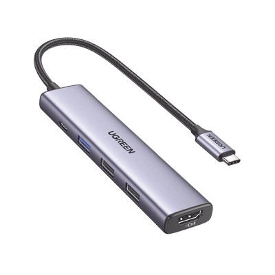 [N4-15495-221941] HUB USB-C (Docking Revodok) 5 en 1 | 1 USB-A 3.0 (5Gbps) | 2 USB-A 2.0 (5Gbps) | HDMI 2.0 4K@30Hz | USB-C PD Carga 100W | Cable Trenzado Duradero | Carcasa de Aluminio.