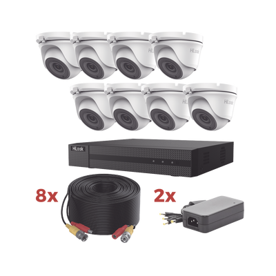 [N4-HL1080P8E-234052] Kit TurboHD / DVR 8 Canales 1080p Lite / 8 Cámaras turret 1080p metalicas / 8 cables de 20 metros / 2 fuentes de 4 canales