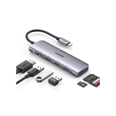 [N4-20956A-221368] HUB USB-C (Docking Station) 6 en 1 | HDMI 4K@30Hz | 3 Puertos USB 3.0 | Lector Tarjeta SD + Micro SD (TF) Uso Simultáneo | Chip de Última Generación | Potente Disipación de Calor |  Caja de Aluminio.