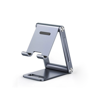 [N4-80708-208474] Soporte para Teléfono Celular de Aluminio | Angulo Ajustable | Amplia Compatibilidad con dispositivos de 4.7'' a 7.9'' | Antideslizante | Antiarañazos | Plegable | Color Gris.
