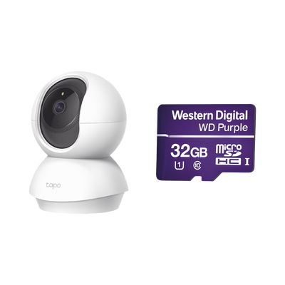 [N4-TAPOC200/WD32-217156] Kit de Cámara IP Wi-Fi / Incluye 1 Pieza Modelo TAPOC200 / 2 Megapixel / Audio Doble Vía /  Utiliza La App Tapo / 1 Memoria Micro SD Modelo  Mod WD32MSD