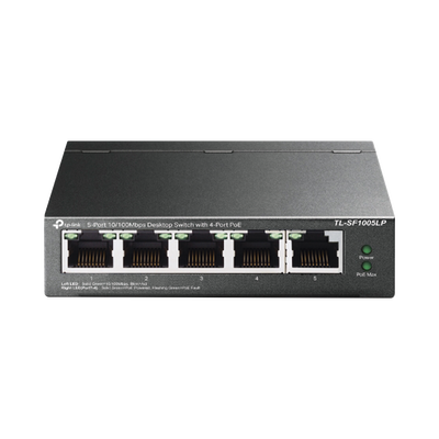 [N4-TLSF1005LP-189953] Switch PoE No Administrable de Escritorio / 5 puertos 10/100 Mbps / 4 puertos PoE af / Presupuesto 41 W / Modo extensor PoE hasta 250 metros / Calidad video prioritaria