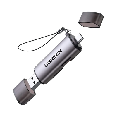 [N4-50706-219165] Lector de Tarjetas USB-C + USB-A a MicroSD (TF)/SD | OTG | USB-C 3.1 | 5Gbps | Soporta hasta 2TB | Soporta Windows/Mac OS/Linux/Android | Lectura de Tarjetas Simultánea | Caja de Aluminio | Llavero Anti-perdida.