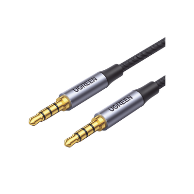 [N4-20782-215514] Cable Auxiliar de 3.5mm / Cable Audio Estéreo / Núcleo de Alambre de Cobre Esmaltado / Carcasa de Aluminio Azul + Nylon Trenzado /  Soporta Micrófono / 2 Metros