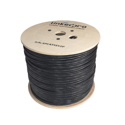 [N4-EP-CAT-5E-V2P-70642] Bobina de Cable Siamés Cat5E CCA + 2 Cables Gruesos (16 AWG) para Alimentar Cámaras Más Lejos / 305m / Instalación en Exterior / Uso Industrial para Climas Extremos