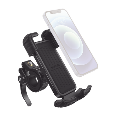[N4-60548-208454] Soporte de Celular para Manillar de Motocicleta o Bicicleta / Anti Vibración / Protección de clip Antideslizante / Rotación de 360° / Bloqueo de Seguridad / Compatible con manillar de 0.6'' a 1.75'' / Soporta dispositivos de 4.6''