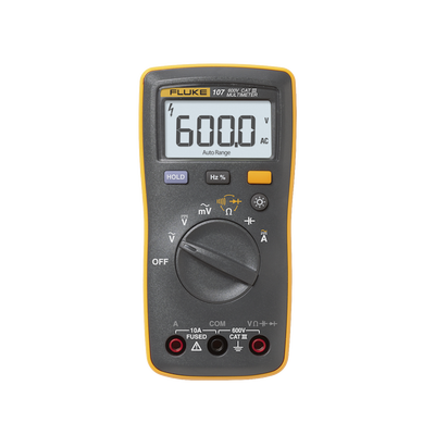 [N4-FLUKE-107ESP-203705] Multímetro Digital de Tamaño Compacto, Para Medición de Corriente y Tensión, Uso con Voltaje Máximo de 600 V, Pantalla LED Retroiluminada