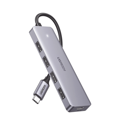 [N4-70336-229866] HUB USB-C 3.0 4 EN 1 | 4 Puertos USB-A (5Gbps) | Carcasa ABS + PC | Soporta OTG | Luz Indicadora LED | Compatible con iPhone 15 Pro MAX) | Interfaz Niquelada | Color Gris Metalizado | Cable de 15cm.