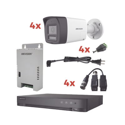 [N4-KH-1080P-4B-TWA-235085] Kit Audio Bidireccional TurboHD 1080p / DVR 4 Canales / 4 Cámaras Bala (Exterior) con Bocina y Microfóno Integrado / 1 Fuente de Poder / Accesorios