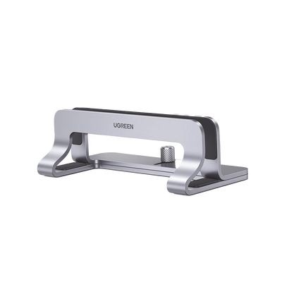 [N4-20471-221993] Soporte Vertical para Laptop / Adecuado para escritorio / Anchura Ajustable (12-26mm) / Amplia compatibilidad / Anti-Arañazos / Anti-Deslizante /Ajustable Mediante Tornillos / Color Plata / Aluminio + Silicona